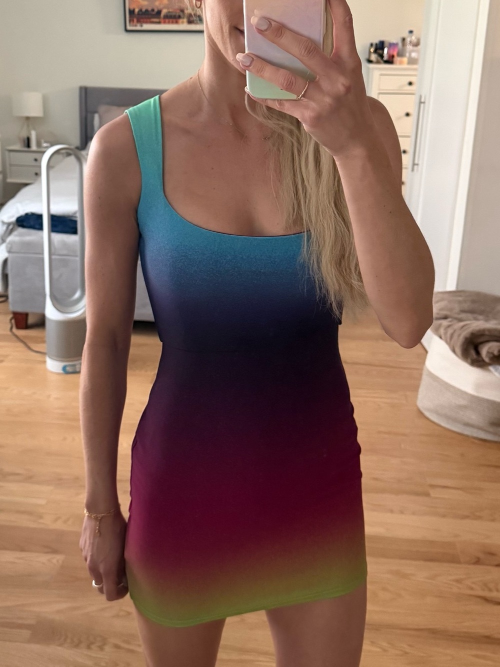 Alex Perry Gradient Bodycon Mini Dress in Teal Blue Purple Pink Green